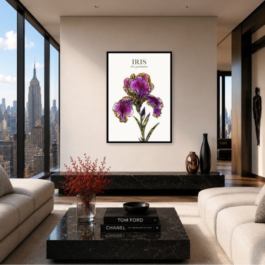 Impression d'art botanique d'Iris barbu