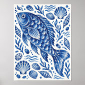 Impression d'art côtier du poisson bleu grec (Devant)