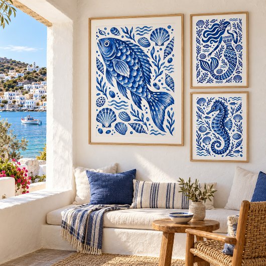Impression d'art côtier du poisson bleu grec