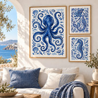 Impression d'art côtier du Poulpe Bleu Grec