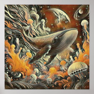 Impression d'art de baleine et de méduse