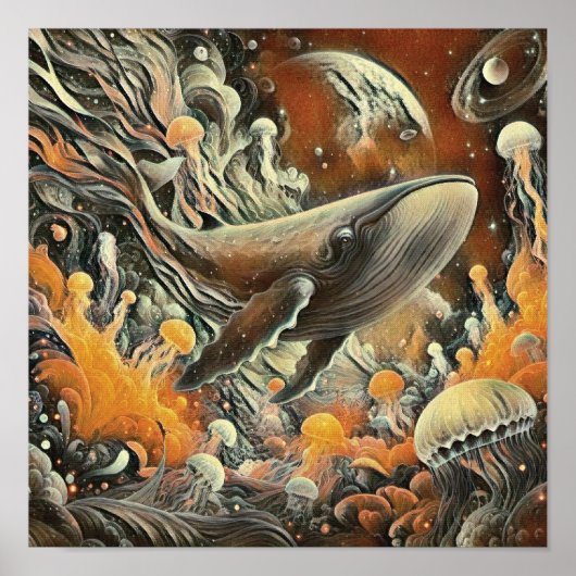 Impression d'art de baleine et de méduse (Devant)