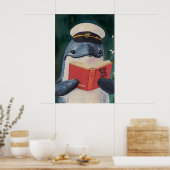 Impression d'art de baleine fantaisiste lisant 'Se (Cuisine)