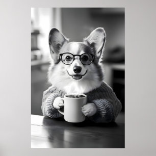 Impression d'art de café de chien Corgi drôle Humo