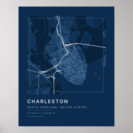 Impression d'art de carte de ville de Charleston S (Devant)