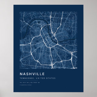 Impression d'art de carte de ville de Nashville TN