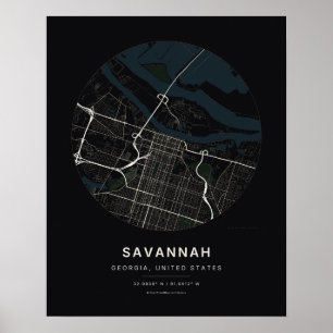 Impression d'art de carte de ville noire de Savann