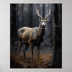 Impression d'art de cerf à queue blanche Dark Cott