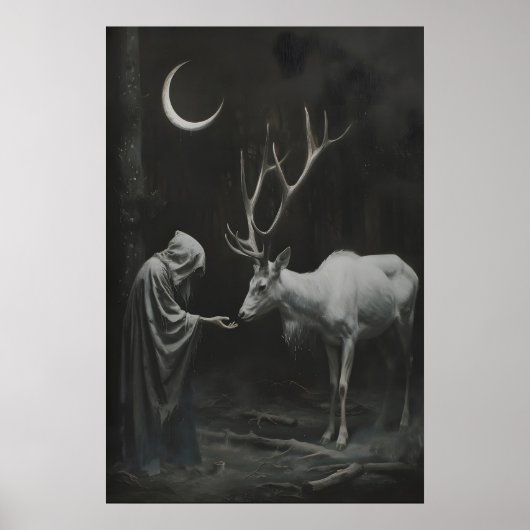 Impression d'art de cerf avec sorcière, Lune crois (Devant)
