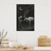 Impression d'art de cerf avec sorcière, Lune crois (Cuisine)