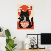 Impression d'art de chat de ramen japonais minimal (Bureau à domicile)