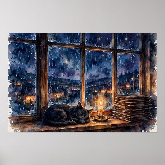 Impression d'art de chat Lofi de minuit — Affiche (Devant)