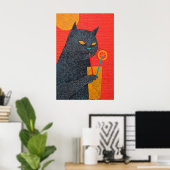 Impression d'art de chat noir buvant du jus Giclée (Bureau à domicile)