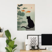 Impression d'art de chat noir japonais Étang & Poi (Bureau à domicile)
