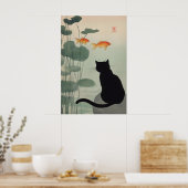 Impression d'art de chat noir japonais Étang & Poi (Cuisine)