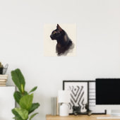 Impression d'art de chat noir minimaliste (Bureau à domicile)