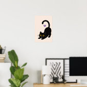 Impression d'art de chat noir s'étirant – Chat min (Bureau à domicile)