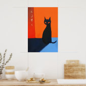 Impression d'art de chat noir, typographie japonai (Cuisine)