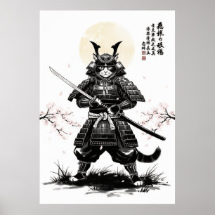 Impression d'art de chat samouraï avec épée katana
