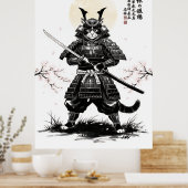 Impression d'art de chat samouraï avec épée katana (Cuisine)