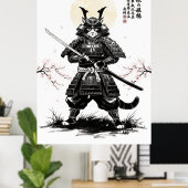 Impression d'art de chat samouraï avec épée katana (Bureau à domicile)