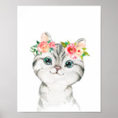 Impression d'art de chaton aux fleurs aquarelles (Devant)