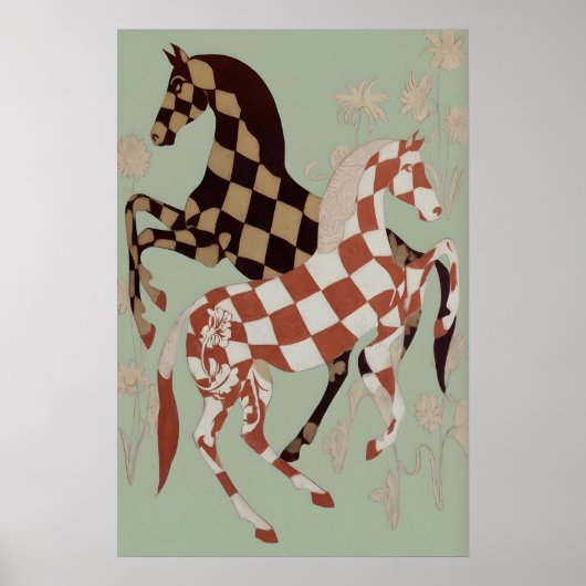 Impression d'art de cheval à damier - Floral vinta (Devant)