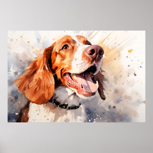Impression d'art de chien à l'aquarelle joyeuse (Devant)