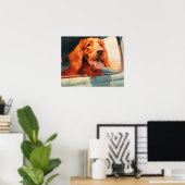 Impression d'art de chien rouge à la fenêtre d'un (Bureau à domicile)