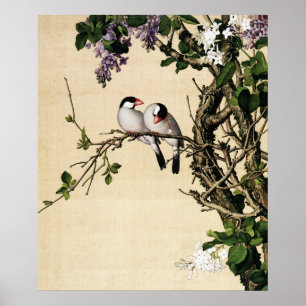 Impression d'art de chinoiserie vintage lilas et o