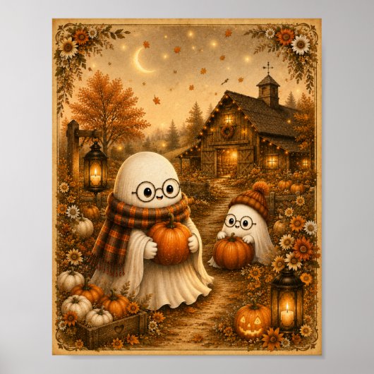 Impression d'art de citrouilles fantômes cosy (Devant)
