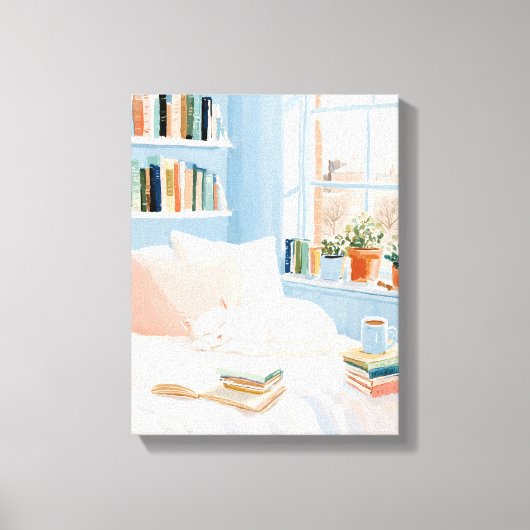 Impression d'art de coin de lecture de chat blanc (Recto)