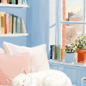 Impression d'art de coin de lecture de chat blanc