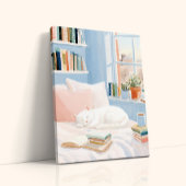 Impression d'art de coin de lecture de chat blanc