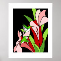 Impression d'art de colibri et de fleur