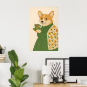 Impression d'art de Corgi, Café, Veste verte flora (Bureau à domicile)