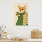 Impression d'art de Corgi, Café, Veste verte flora (Cuisine)