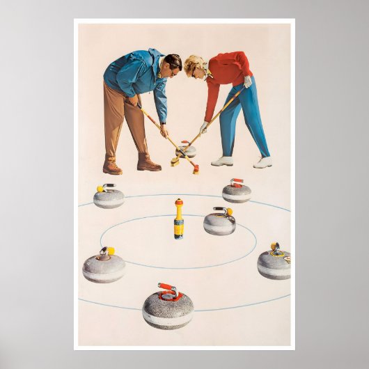 Impression d'art de curling Affiche de sport vinta (Devant)