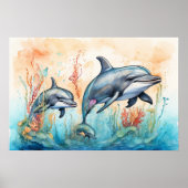 Impression d'art de dauphins à l'aquarelle (Devant)