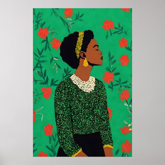 Impression d'art de femme afrocentrique Giclée flo (Devant)