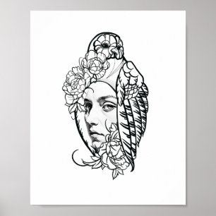 Impression d'art de femme et de perroquet par Stor