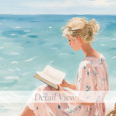 Impression d'art de fille lisant au bord de la mer