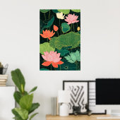 Impression d'art de fleur de lotus Linogravure bot (Bureau à domicile)