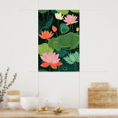 Impression d'art de fleur de lotus Linogravure bot (Cuisine)