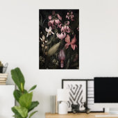 Impression d'art de fleurs roses tropicales, Dark (Bureau à domicile)
