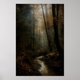 Impression d'art de forêt sombre d'automne Mur de 