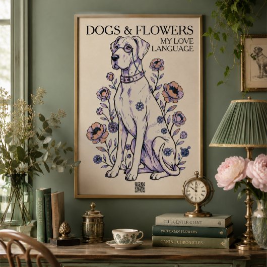Impression d'art de Grand Danois & Fleurs