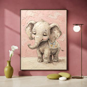 Impression d'art de la nurserie rose éléphant bébé
