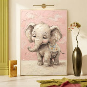 Impression d'art de la nurserie rose éléphant bébé
