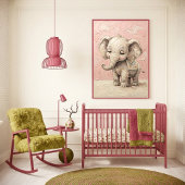Impression d'art de la nurserie rose éléphant bébé